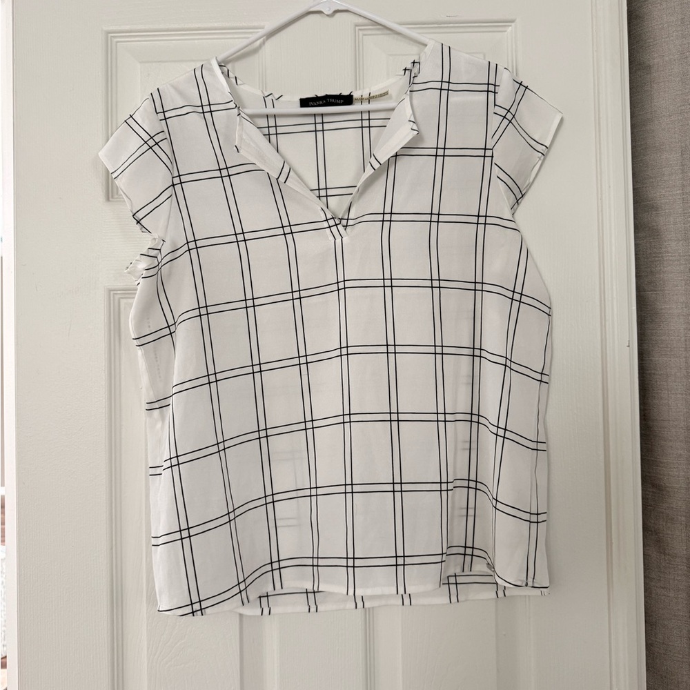Ivanka Trump White and Black Grid Blouse